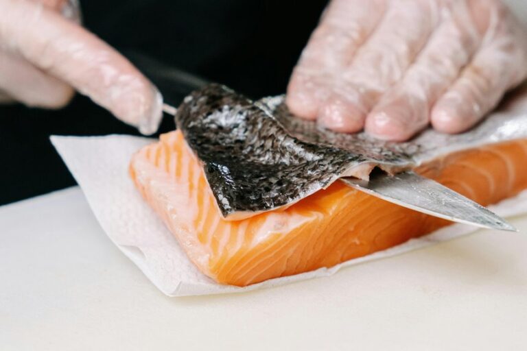 removing skin from salmon